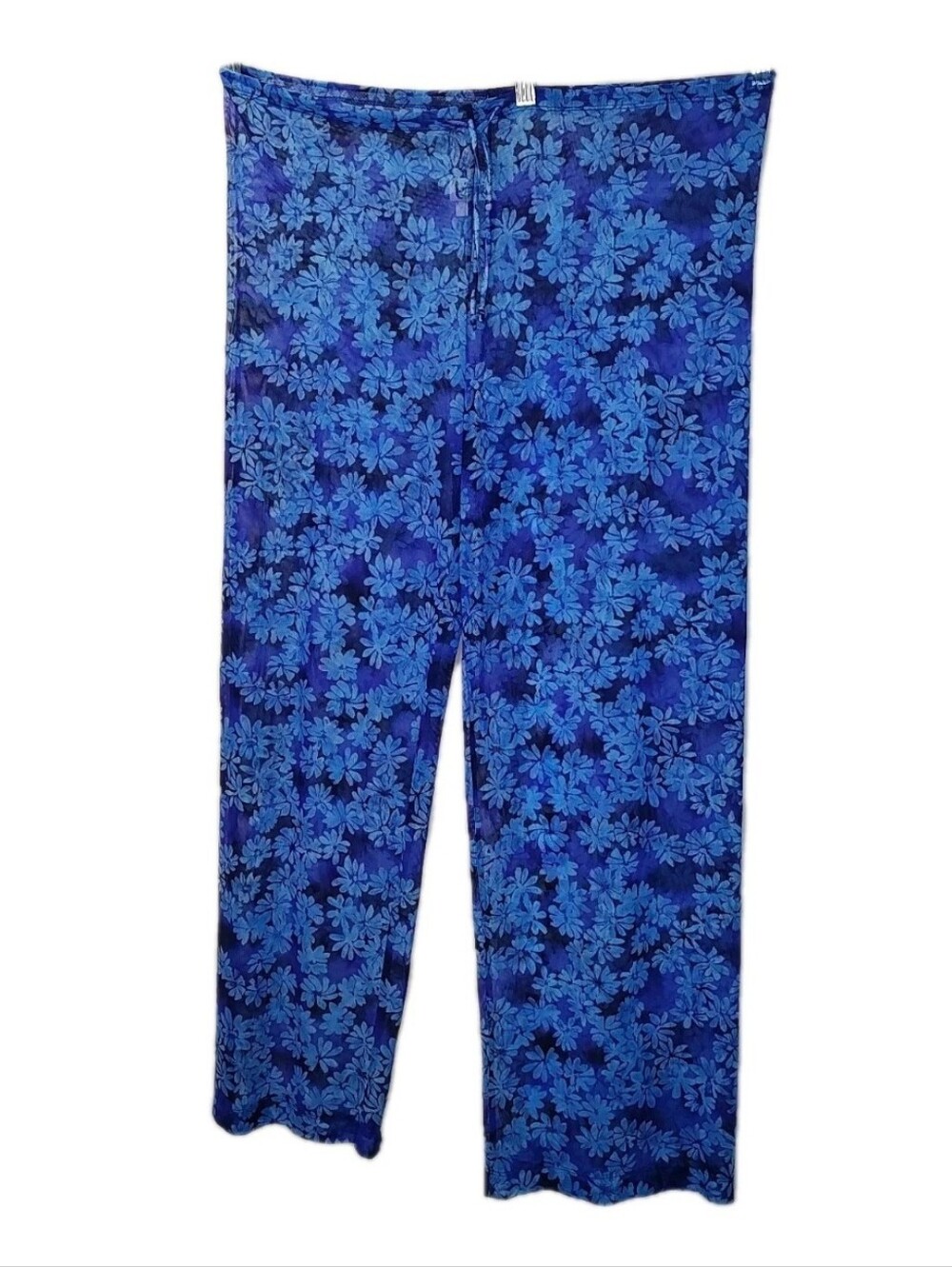 Leilani Sheer Mesh Wide Leg Beach Cover-up Pants Sz S/M Blue Floral Drawstring